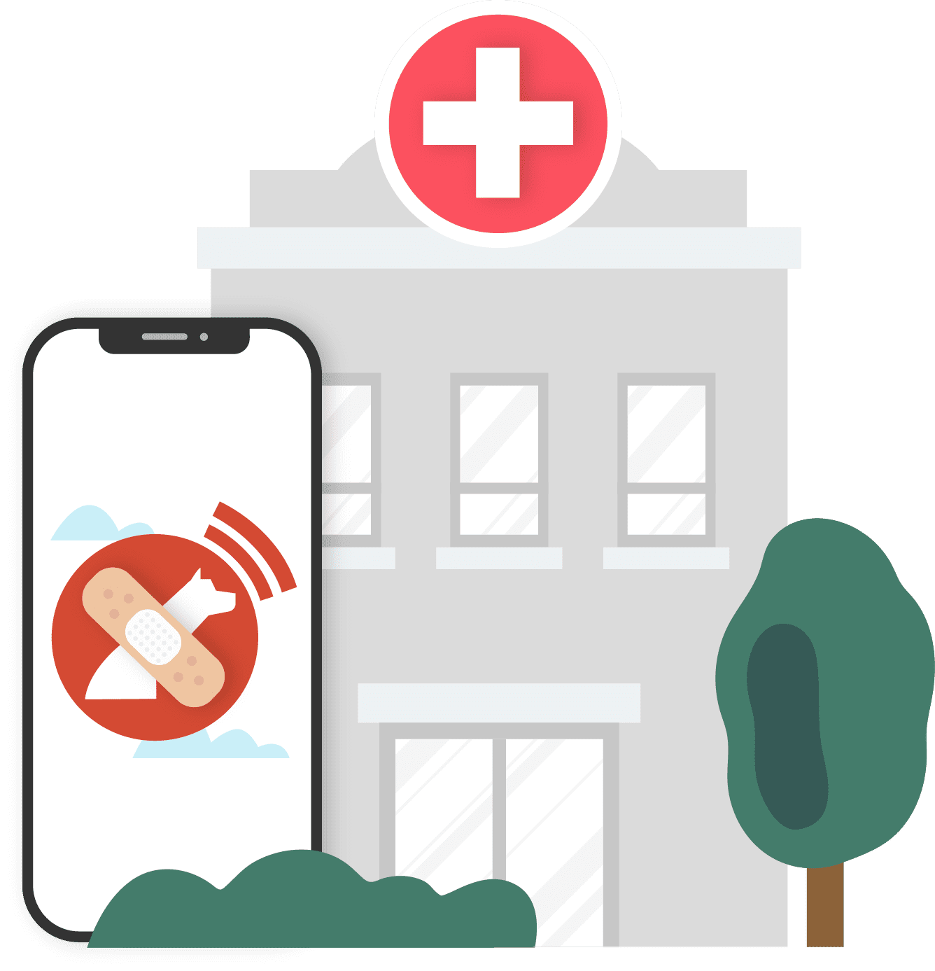 Healthcare Facility Phone A healthcare facility next to a phone using the Lazarillo App