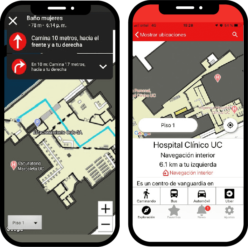hospital phone mockups showing how the lazarillo app maps a hospital