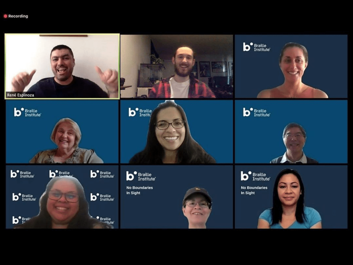 Braille Institute Workshop Screenshot photo from Zoom workshop with the Braille Institute.